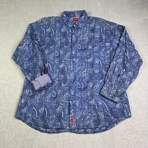 Tommy Hilfiger Red Label Shirt Adult XL Blue Paisley Button Up Long Sleeve Mens