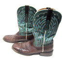 Ariat Men's 11.5D Western Leather Cowboy Boots Brown & Green Square Toe