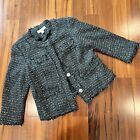 Michael Kors Black Tweed Jacket Blazer Coat Fringe Button Round Neck Size 6
