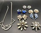 Vintage Jewelry Lot  rhinestones earrings, brooch pin, necklace