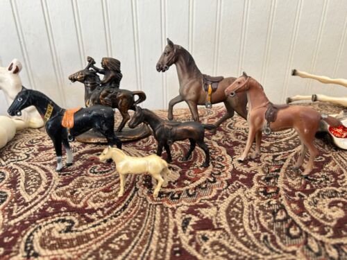 Vintage Cast Metal  Horse Statues with Saddles Lot of 6