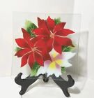 William McGrath Poinsettias Serving Tray Christmas Signed Fused Studio Art Glass