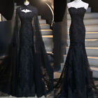 Black Gothic Mermaid Wedding Dresses with Cape Lace Applique Bridal Gowns Train