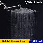 8-12 Inch Square Rainfall Shower Head Chrome Stainless Steel Faucet
