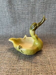 Vintage Mid Century Modern Hull Pottery Green Baby Goose Swan Duck Planter Pot