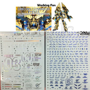 for PG 1/60 RX-0 Unicorn 03 Phenex Model Kit DL Gold Coating Water Decal Sticker