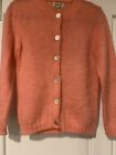 VINTAGE 60s or  70s GARLAND PINK WOMEN’S MOHAIR WOOL BUTTON-UP CARDIGAN SWEATER