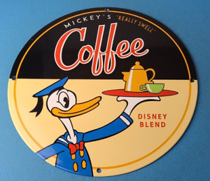 VINTAGE MICKEY'S COFFEE PORCELAIN BEVERAGE SODA DONALD DUCK DISNEY BLEND SIGN