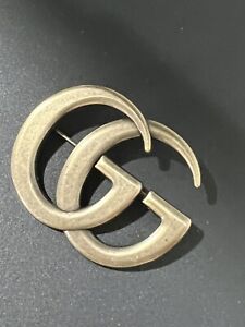 2” Large Gucci GG Pin Brooch Antique Gold Tone Dore