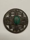 Stunning Vintage Art Deco Sterling Silver Malachite Marcasite Large Brooch