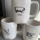 Set/3 Rae Dunn Farm Line Mugs  Moo Oink Cluck/ Rooster Cow Pig HTF Complete Set