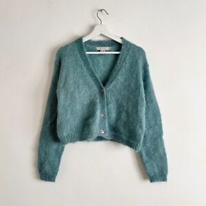vintage 90s seaglass cropped boxy mohair cardigan sweater empire records grunge