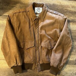 Vintage Global Identity GIII Leather Jacket Mens Small Brown Aviator Bomber Map