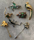 ANIMAL BROOCH LOT OF 7 PINS TURTLE ELEPHANT FROG MOUSE LIZARD PARROT RARE UNIQUE