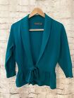The Limited Sweater Womens Medium Cardigan Teal Green Tie Front Cotton Cropped