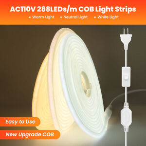 3ft-82ft 110V COB LED Neon Strip Lights Waterproof Rope for Room Indoor Outdoor
