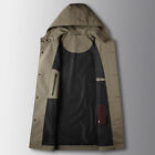 Men Jacket Trench Coat Hooded Single Breasted Overcoat Windbreaker Working Chic