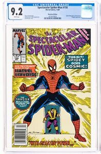 🔥 Spectacular Spider-Man #158 NEWSSTAND 1981 1st Cosmic Spidey White P CGC 9.2