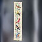Cross Stitch Needlepoint Tapestry Butler Servant Bell Pull Floral Birds Brass