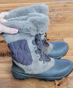 Columbia Sportswear Womens Snow Boots 9 200 G Lace Up Grey Beige Fur Top Hike