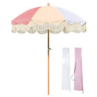 LAGarden 6 Ft Fringe Patio Umbrella Vintage 50s/60s Wood Pink,Model: PS6-12