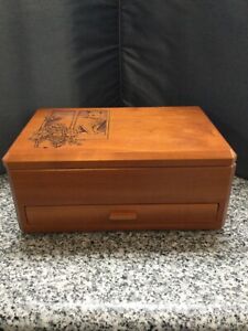 Wilderness woods large wood jewelry box with cat etching