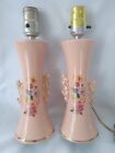 Pair of Vintage Pink Gold Floral Flower Design MCM Regency Ceramic Table Lamps