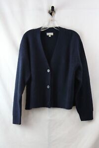 J.CREW Women's Navy 100% Cashmere Ribbed Knit Cardigan Sweater sz L