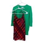 Bundle Lot of 2 Cabi Tops Size M Green Cotton Sweater + Red/Purple Tank Top