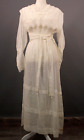 VTG Women's Antique Edwardian 1900s White Embroidered Dress W/ Tassels Sz S Gown