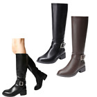 Women Combat Riding Boots Low Heel Round Toe Side Zipper Knee High Boots
