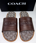 COACH Mens Shoes Slide Sandal Size 10 Brown 100% Leather SIG C Jacquard $228 NEW