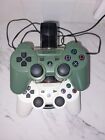 2 Sony PlayStation DualShock 3 Controllers W/ Charger Jungle Green & White AS IS