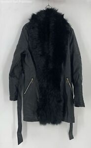 Love Token Womens Black Faux Fur Lined Belted Pockets Long Sleeve Overcoat Large