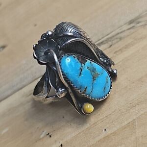Old Indian Pawn Navajo Turquoise Sterling Silver Ring Size 6 7.9g IP58