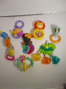 Baby Toys Lot of 7 Teether Rattles Sensory Development Assorted Brands EUC