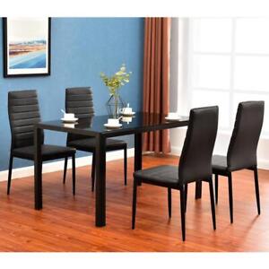 Modern 5 Pieces Dining Table Set Glass Top Dining Table Chair Set for 4 Person
