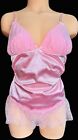 Baby Pink Second Skin Satin & Lace Babydoll Nighty & Sheer Thong Lingerie Set L