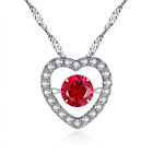 Real Heart  Sterling Silver Necklace Simulated Ruby Pendant  Gift for Women Her