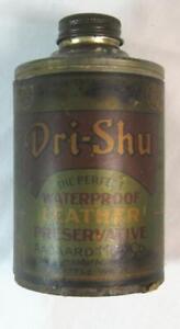 VTG 1920s DRI-SHU Leather Waterproofing CONE TOP TIN w PAPER LABEL SEATTLE WA