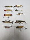 Vintage Wooden Fishing Lures Lot Of 10 Assorted Used Condition