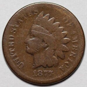 1877 Indian Head Cent - US Key Date 1c Penny Coin - L44