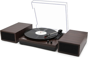 Bluetooth Vinyl Record Player with External Speakers 3-Speed DarkBrown Wood