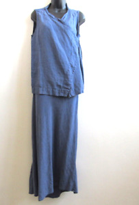 Bryn Walker Top Skirt Set Womens Medium Large Blue Linen Suit