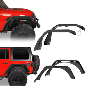 4x Front Rear Flat Fender Flares w/Turn Signal Lights For Jeep Wrangler JL 18-24