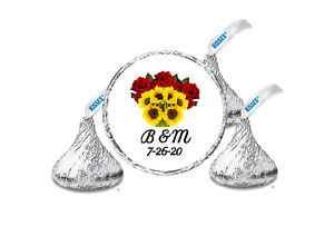 108 wedding favors, hershey kiss labels, stickers roses sunflowers, personalized