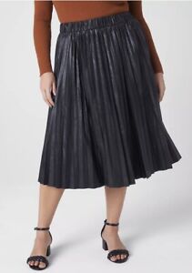 LANE BRYANT Skirt Size 26/28 BLACK FAUX Vegan LEATHER PLEATED MIDI NEW