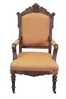 Antique Victorian Eastlake Carved Walnut Gentlemans Parlor Fauteuil Arm Chair