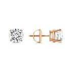 3 Ct Round Real 14K Rose Gold Simulated Diamond Earrings Studs Basket Screw Back