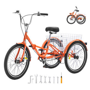 VEVOR Folding Adult Tricycle 24-Inch Adult 3-Wheel Trike Aluminum Alloy & Basket